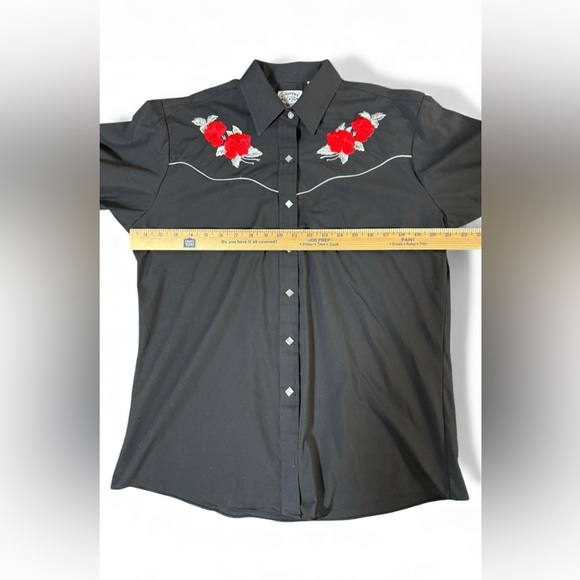 Ely Country Charmers Western Snap Shirt XL Black Red Rose Embroidered - Picture 6 of 8